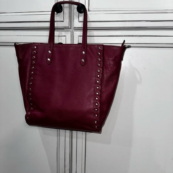 Sorial red pebbled leather shoulder bucket bag tote - Picture 2 of 9